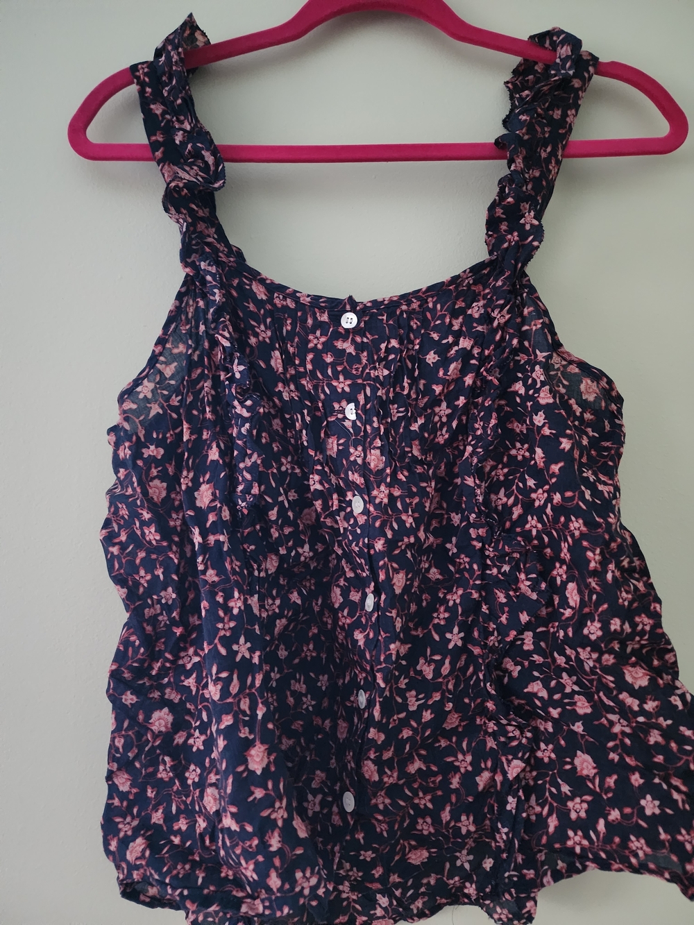 Frame Navy Blue Tank Top with Pink Floral Print